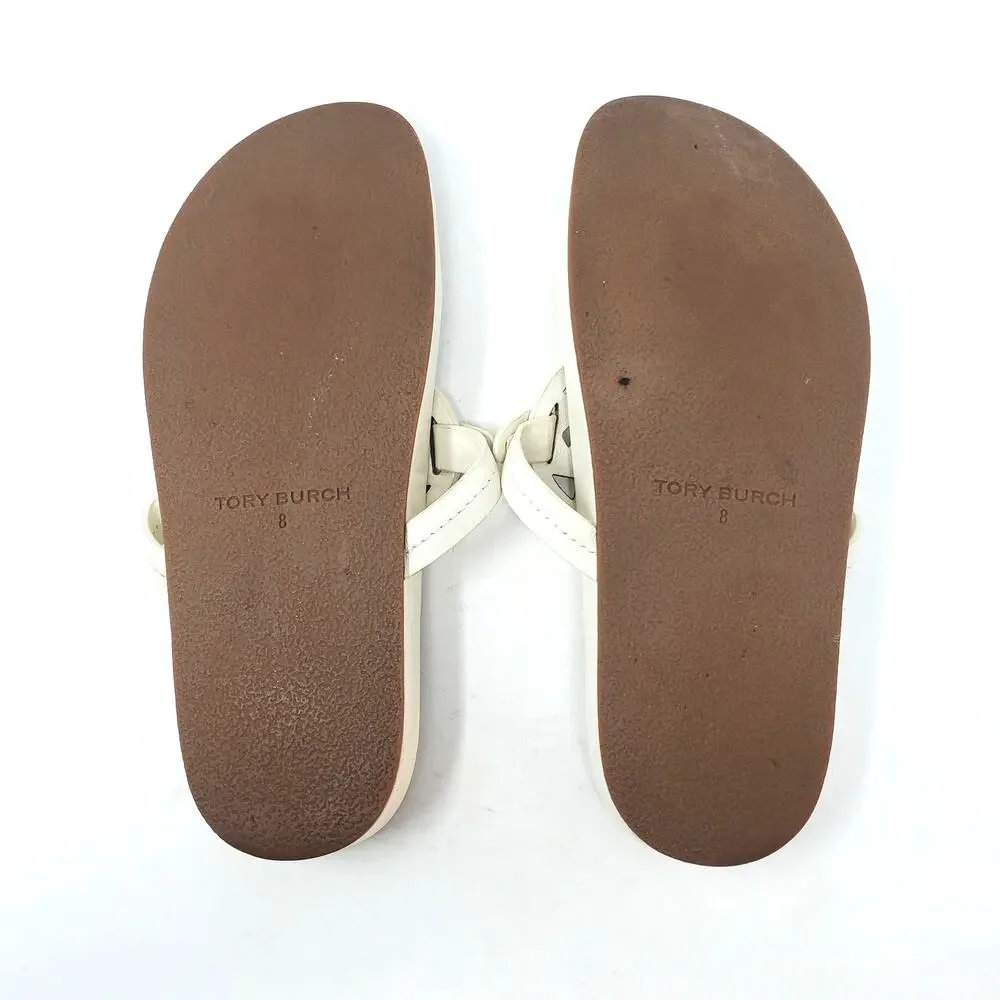 Tory Burch Miller Cloud Leather Thong Sandal Calf Leather New Ivory 81032 Size 8